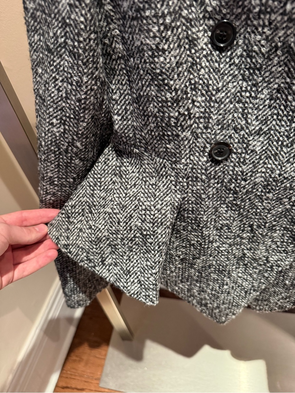 Michael Kors Women's Black & White Herringbone Double-Breasted Peplum Blazer - Picture 3 of 7